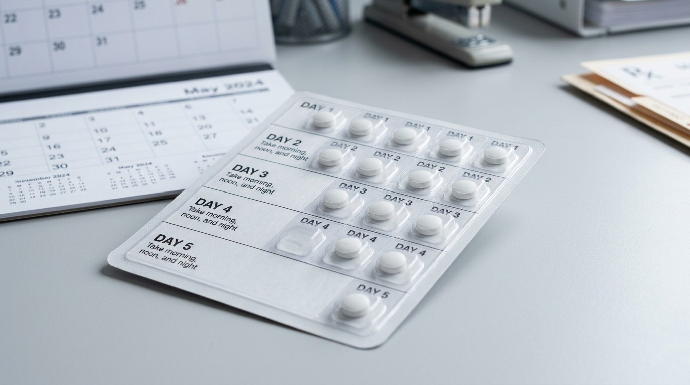 Clinical blister dose pack of methylprednisolone tablets showing a daily stepping down schedule next to an endocrine diagnostic chart